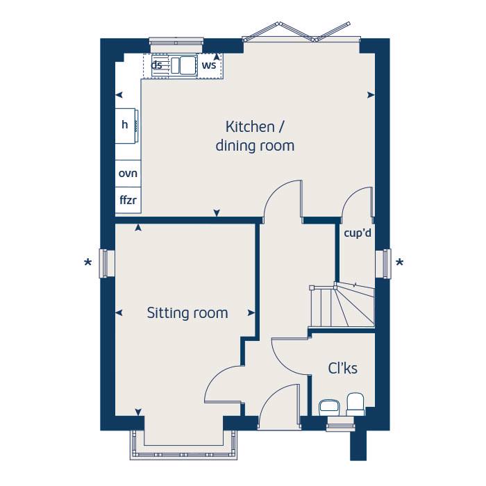 Ground floor floorplan of The Willow (Formal Detached) at Longfields